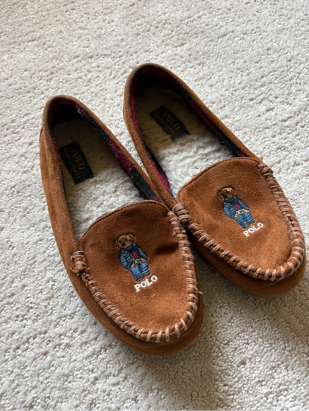 Polo Ralph Lauren Dezi V Bear Suede Moccasin Slippers Men's Size 7